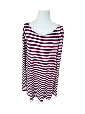 GAP Long Sleeve Legging Tee T-Shirt Garnet White Stripe Women Plus Size XXL
